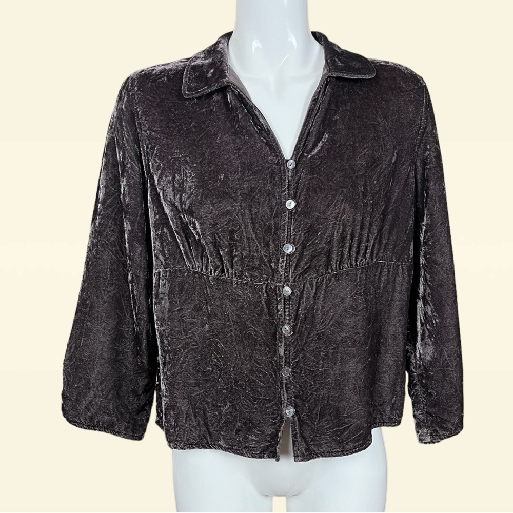J. Jill Dark Purple Brown Velvet Button Front Jacket/Top Medium